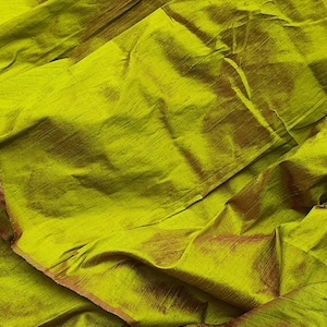 Silk Dupioni in Apple green with Red shimmer Half yard,Yard,Meter & Half Meter D 361 image 2