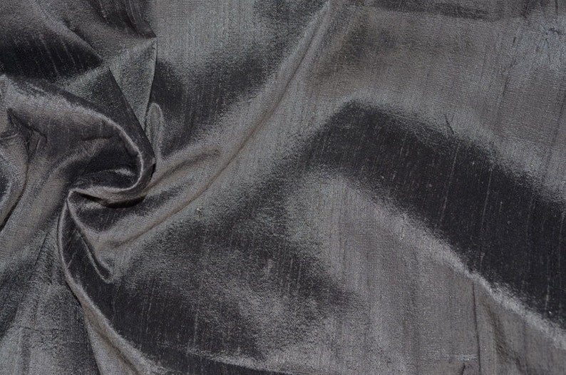 Silk Dupioni in Charcoal grey Half yard, yard, Meter & Half Meter D 195 image 3