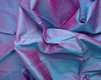 Cerulean blue and magenta two tone Dupioni silk fabric by the yard bridesmaids dress fabric drapery curtain silk upholstery fabric