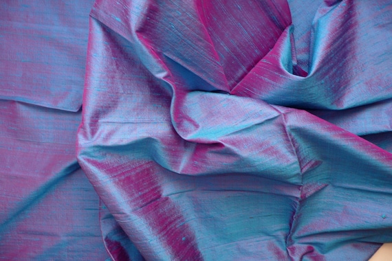 Cerulean blue and magenta two tone Dupioni silk fabric by the yard bridesmaids dress fabric drapery curtain silk upholstery fabric