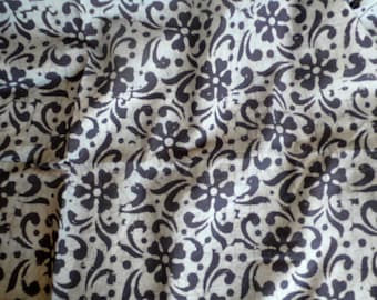 Cotton Batik fabric,Blue flowers  on grey back ground  - One yard