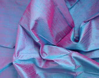 Silk Dupioni in Cerulean Blue and Magenta- half yard, Yard, Meter & Half Meter - D104