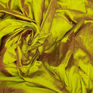 Silk Dupioni in Apple green with Red shimmer Half yard,Yard,Meter & Half Meter D 361 image 4