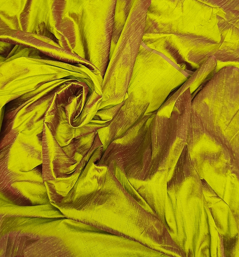 Silk Dupioni in Apple green with Red shimmer Half yard,Yard,Meter & Half Meter D 361 image 4