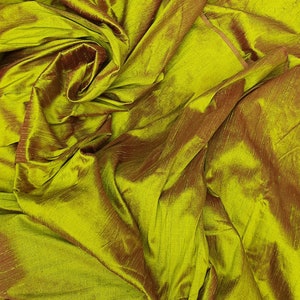 Silk Dupioni in Apple green with Red shimmer Half yard,Yard,Meter & Half Meter D 361 image 3