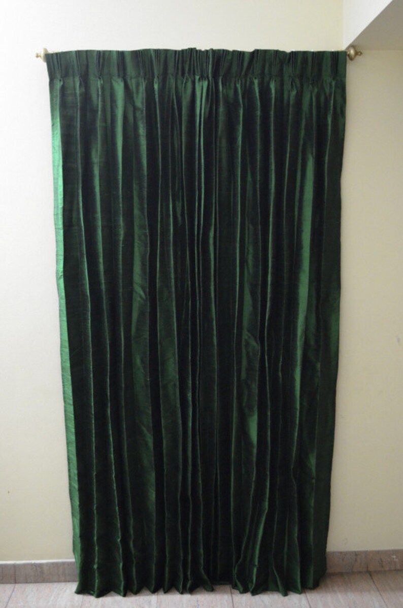 Green Colored Silk Drapes in Rich Raw Silk / Dupioni Silk image 4