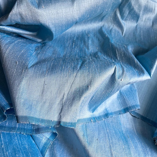 Sky blue - ivory dual shaded pure silk dupioni - Half yard, yard ,Meter and half Meter - D 15