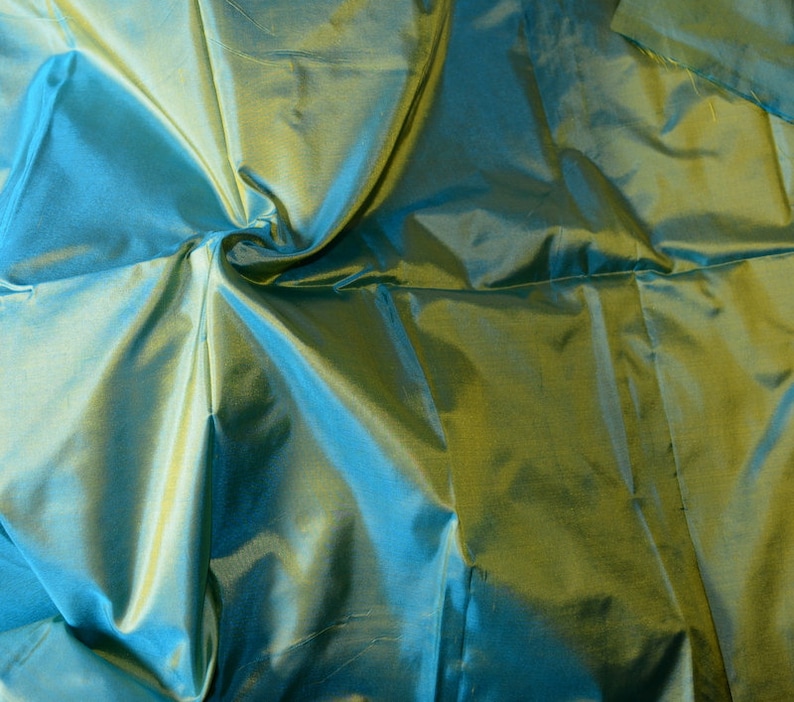 Fine Indian Silk Taffeta in Yellow and cyan, Half yard, Yard, Meter & Half Meter-TF45 image 4