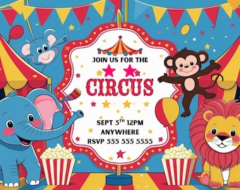 Circus Party Invitation Template | Editable Carnival Birthday Invite | Digital Download | Carnival Birthday Invitation l Big Top Birthday