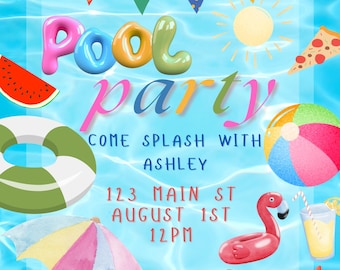 Kids Pool Party Invitation | Editable Birthday Swim Party Invite | Summer Birthday Party