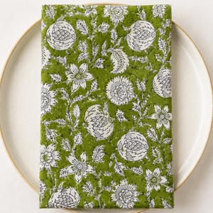 Green Floral Hand Block Print Table Napkins. Cotton Cloth Napkins, Jaipuri Botanical Dinner Napkins, Eco Friendly Table Linens Set