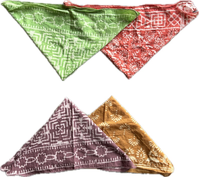 Hand Block Print Cotton Bandana Set, Organic Colors, Unisex Scarf - Etsy
