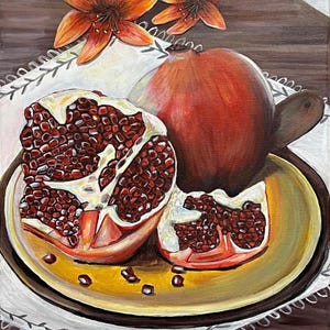 Petals and Pomegranates, Acrylic on Canvas 11 x 14-Framed