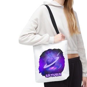 Saturn Planet Tote Bag - Space Lover Gift, Galaxy Shoulder Bag, Science Teacher Gift, Astronomy Canvas Tote, Celestial Reusable Bag