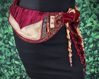 Red Burlesque Fantasy Costume bag - Festival Utility belt - Velvet Hip Bag - Fancy Pocket Belt - Fanny pack - Gypsy Costume Bag - LARP