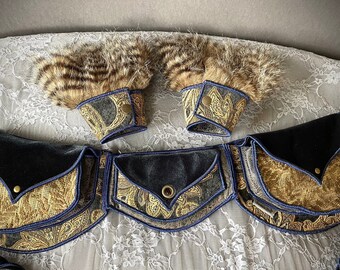 Set of Fairy Fantasy Hip Bag and Faux Fur Cuffs, Festival Set, Costume Belt Bag, Renaissance Festival, Fairy Core, Elf Hip Bag, Rave Wear