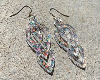 Glitter Sparkle Resin Earrings - Chunky Dangle Earrings - Resin Statement Earrings - Rainbow Glitter Earrings - Gift for Women