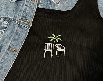 Embroidered Chairs Crop Tank Top / long tank top , Puerto Rico Summer Vibes
