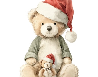 Aquarel teddybeer kerst clipart (PNG)