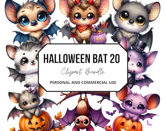 Pacchetto di clipart di pipistrelli di Halloween, pipistrelli PNG (20 file)