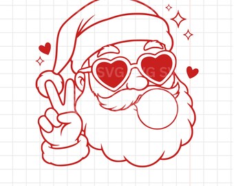 Père Noël avec coeur lunettes de soleil SVG, silhouette de Noël (téléchargement numérique)