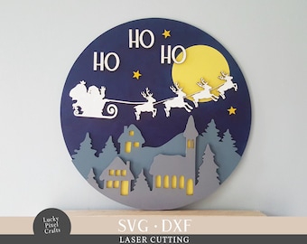Christmas Laser Cut Sign, Santa Sleigh Design (SVG DXF)