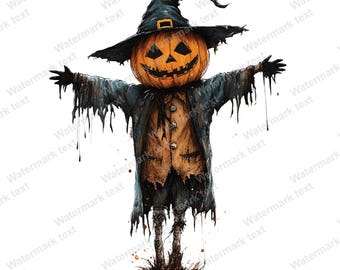 Watercolor Scarecrow Clipart, Halloween PNG (Digital Download)