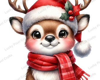 Christmas Reindeer Clipart Bundle, Winter Animals PNG (Digital Download)
