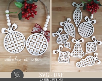 Christmas Ornament Laser Cut Files, SVG DXF for Glowforge