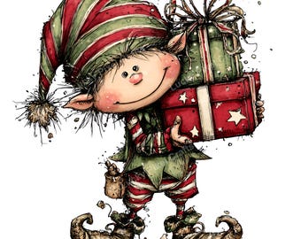 Christmas Elf JPG, Whimsical Holiday Scrapbook Paper (Digital Download)