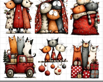 Funny Christmas Cats PNG Clipart Bundle (Instant Download)
