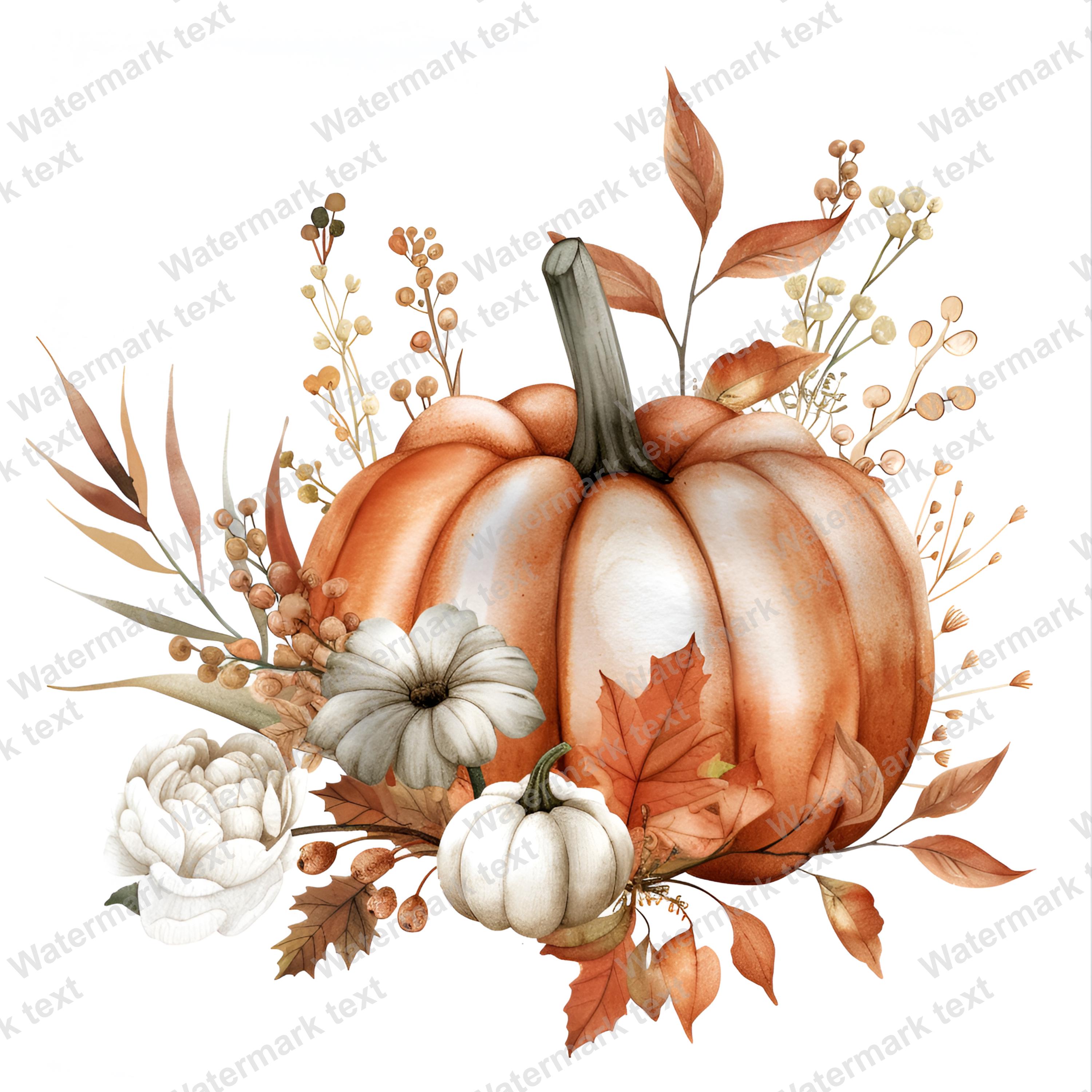 Watercolor Pumpkin Clipart Bundle, Fall Harvest PNG JPG (digital ...
