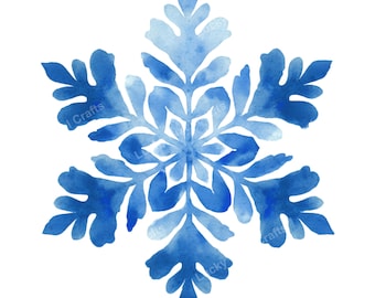 Watercolor Snowflake Clipart, Winter Holiday PNG, JPG (Digital Download)