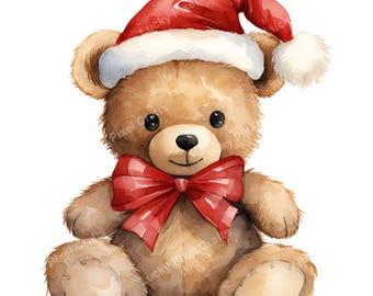 Aquarel kerstteddybeer clipart (PNG/JPG)