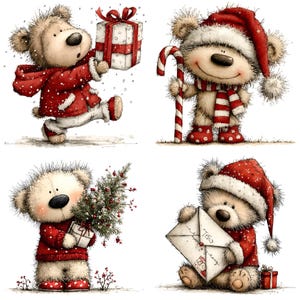Teddy Bear Christmas JPG, Whimsical Holiday Scrapbook Papers (Digital Download)