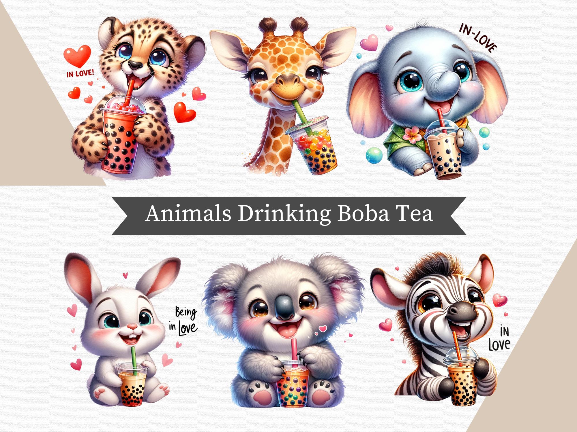 Animals PNG, Animal Drinking Boba Tea PNG Bundle (digital Download ...