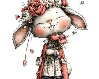 Bunny Clipart, JPG, Whimsical Bunny (Digital Download)