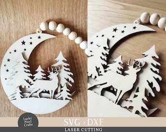 Reindeer Christmas Ornament Laser SVG, Glowforge Cut File