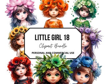 Little Girl Floral Clipart, Summer Spring PNG (Digital Download)