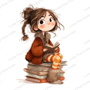 Fall Girl Watercolor Clipart, Autumn Thanksgiving PNG (Digital Download)