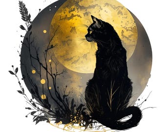 Gato negro en acuarela, PNG de Halloween (descarga digital)