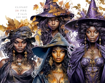 Halloween Witch Clipart Bundle, Fall PNG (Digital Download)