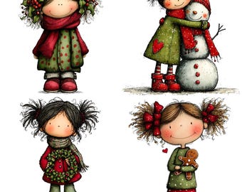 Christmas Girl Clipart, Whimsical Holiday JPG (Digital Papers)