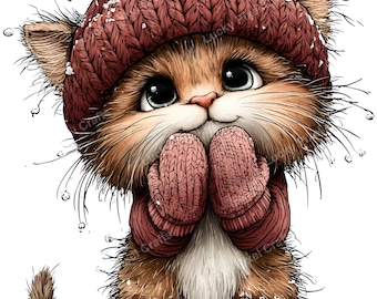 Christmas Cat JPG, Funny Winter Clipart, Scrapbook Paper (Digital Download)