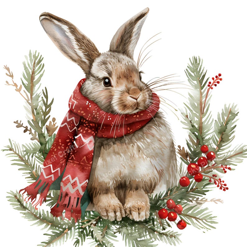 Christmas Bunny Watercolor Clipart Bundle (digital Download) - Etsy