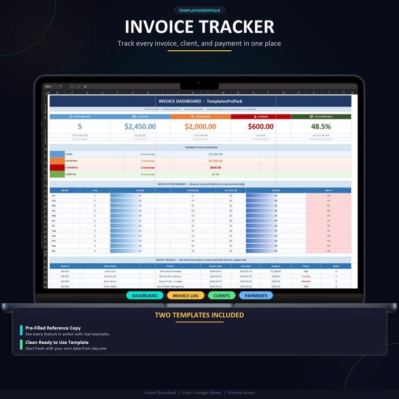 Invoice Tracker Google Sheets | Small Business Spreadsheet | Freelancer ...