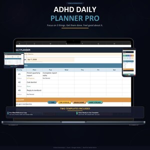 ADHD Planner Spreadsheet Google Sheets | Daily Planner Habit Tracker Brain Dump Focus Tracker Productivity Template Excel