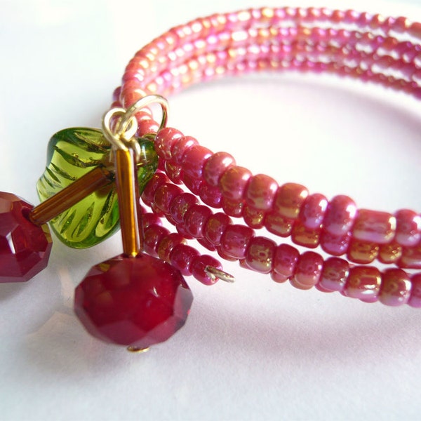 Pink Tangerine - Pick a Cherry Bracelet -  Bead Bracelet - Memory Wire