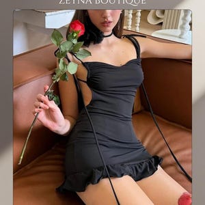 Backless Ruffle Hem Mini Dress with Lace-Up Straps—Elegant Red, White, Black Bodycon Fit for Parties, Dates, Summer Evenings