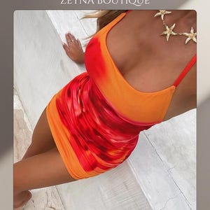 Red Ombre Backless Bodycon Mini Dress—Sexy Ruched Halter Neck Sleeveless Club Outfit—Vacation Night Dress for Women